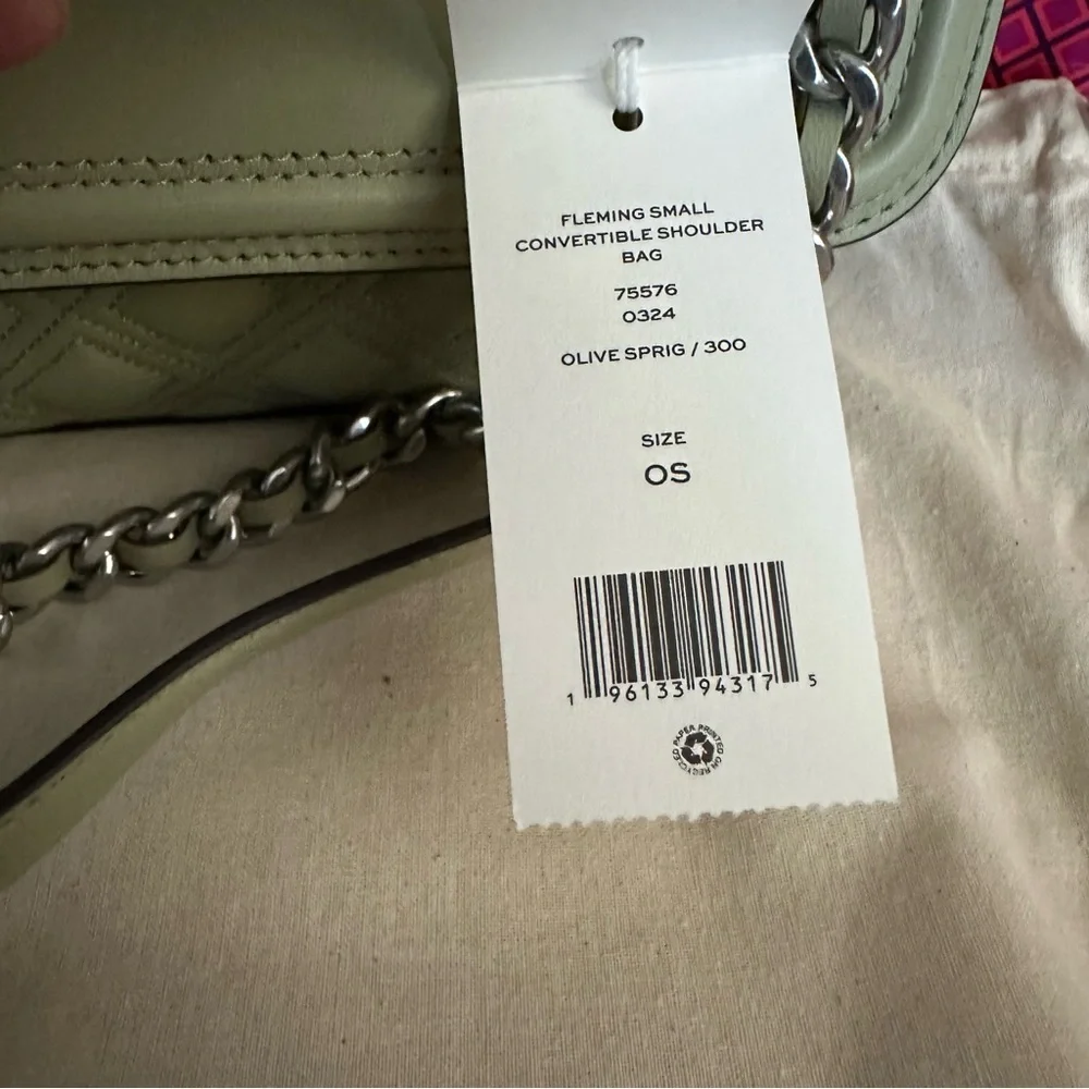 Tory Burch Olive Green Quilted Leather Shoulder Bag with Chain Strap